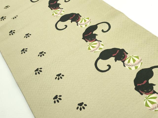 平和屋着物●極上　つけ帯　黒猫　毬　足跡　逸品　DZAB4800kh6