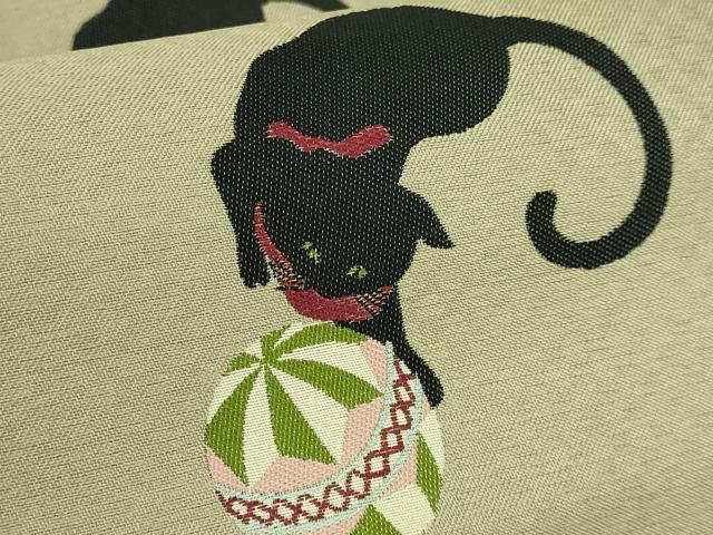 平和屋着物●極上　つけ帯　黒猫　毬　足跡　逸品　DZAB4800kh6