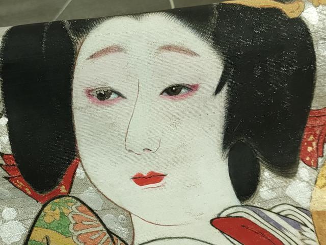 平和屋本店●極上　アンティーク　大正ロマン　九寸開き名古屋帯　手描き　着物美人　金銀彩　逸品　DZAB4805kh6