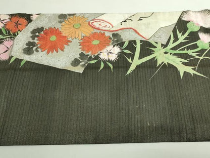 平和屋本店●極上　アンティーク　大正ロマン　九寸開き名古屋帯　手描き　着物美人　金銀彩　逸品　DZAB4805kh6