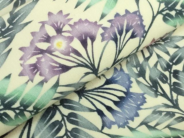 平和屋本店●希少 日本工芸会正会員 釜我敏子 型絵染 銀座もとじ 九寸開き名古屋帯 紬地 香花 上代39万 反端・たとう紙付 逸品 DZAB4807kh6 日本工芸会正会員 釜我敏子作 型絵染 九寸名古屋帯 | 特選きもの