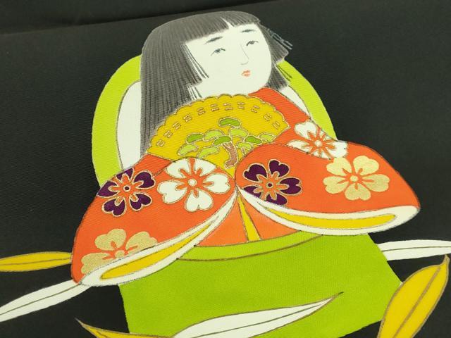 平和屋本店●極上　銀座　志ま亀　塩瀬　九寸名古屋帯　かぐや姫　黒地　金彩　たとう紙付き　逸品　DZAB4809kh6
