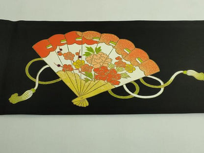 平和屋本店●極上　銀座　志ま亀　塩瀬　九寸名古屋帯　かぐや姫　黒地　金彩　たとう紙付き　逸品　DZAB4809kh6