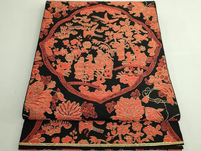 平和屋本店●最高級　龍村平蔵製　太鼓柄　本袋帯　鏡華繍羅錦　黒地　金糸　逸品　DZAB4813kh6