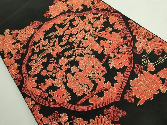 平和屋本店●最高級　龍村平蔵製　太鼓柄　本袋帯　鏡華繍羅錦　黒地　金糸　逸品　DZAB4813kh6