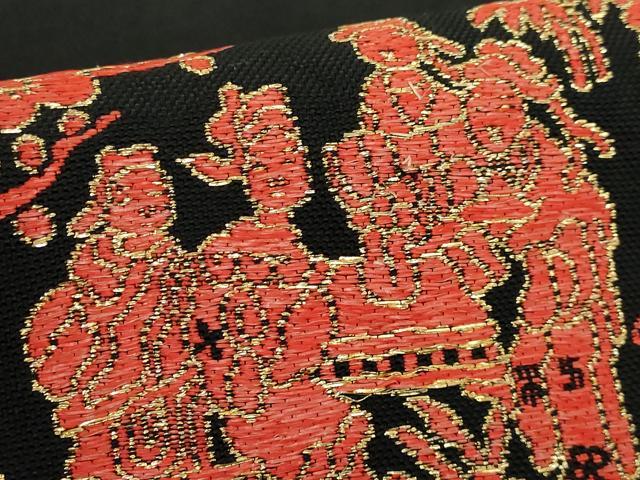 平和屋本店●最高級　龍村平蔵製　太鼓柄　本袋帯　鏡華繍羅錦　黒地　金糸　逸品　DZAB4813kh6