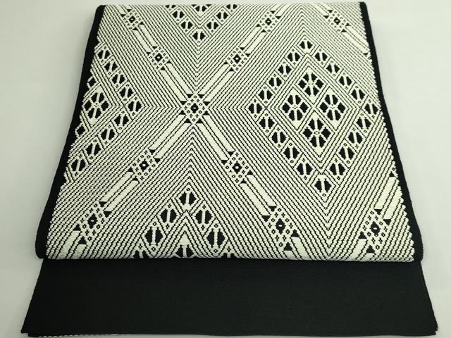 平和屋本店●極上　八寸名古屋帯　こぎん刺し　黒地　逸品　DZAB4817kh6