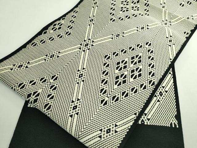 平和屋本店●極上　八寸名古屋帯　こぎん刺し　黒地　逸品　DZAB4817kh6