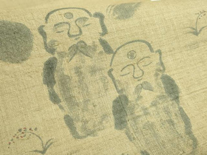 平和屋着物●極上　野蚕糸工房　太鼓柄袋帯　作家物　真綿紬　地蔵　証紙付き　逸品　DZAB4823kh6
