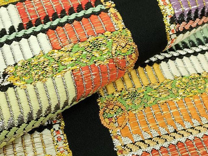 平和屋本店●最高級　龍村平蔵製　太鼓柄　本袋帯　威毛錦　黒地　金銀糸　逸品　DZAB4831kh6