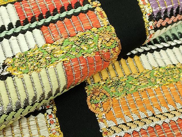 平和屋本店●最高級　龍村平蔵製　太鼓柄　本袋帯　威毛錦　黒地　金銀糸　逸品　DZAB4831kh6