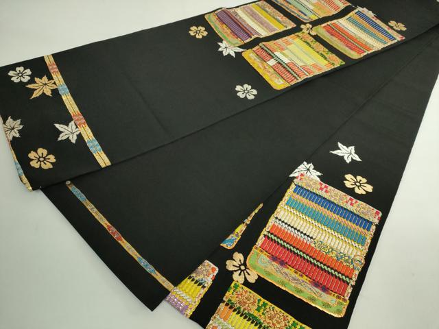 平和屋本店●最高級　龍村平蔵製　太鼓柄　本袋帯　威毛錦　黒地　金銀糸　逸品　DZAB4831kh6