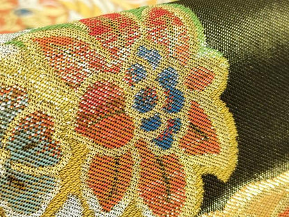 平和屋着物●極上　西陣　川島織物　六通柄　本袋帯　鳳凰花文　黒地　金銀糸　逸品　DZAB4832kh6