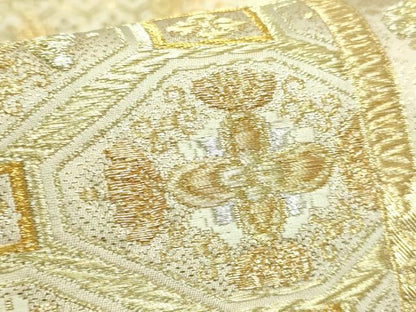 平和屋本店●極上　銀座きしや　全通柄袋帯　金地に百花入扇詰　金銀糸　たとう紙・共箱付き　逸品　DZAB4842kh6