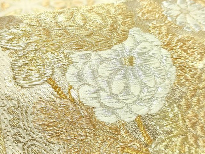 平和屋本店●極上　銀座きしや　全通柄袋帯　金地に百花入扇詰　金銀糸　たとう紙・共箱付き　逸品　DZAB4842kh6