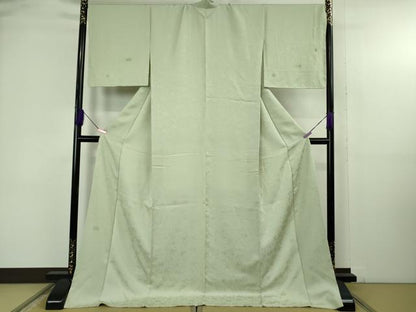 平和屋着物●極上　無地絵羽訪問着　桐唐草地紋　色無地　柳鼠色　反端付き　ロング丈　逸品　未使用　DZAB4852kh6