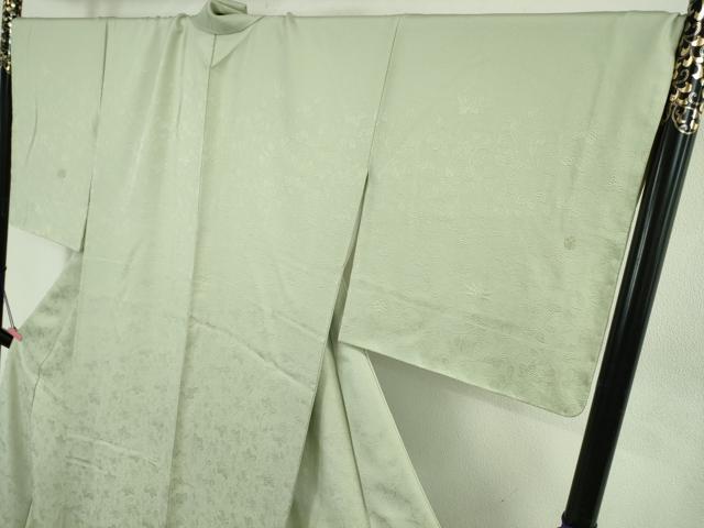 平和屋着物●極上　無地絵羽訪問着　桐唐草地紋　色無地　柳鼠色　反端付き　ロング丈　逸品　未使用　DZAB4852kh6