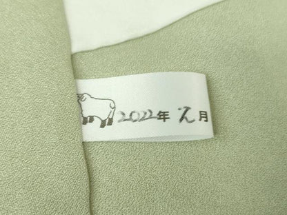 平和屋着物●極上　無地絵羽訪問着　桐唐草地紋　色無地　柳鼠色　反端付き　ロング丈　逸品　未使用　DZAB4852kh6