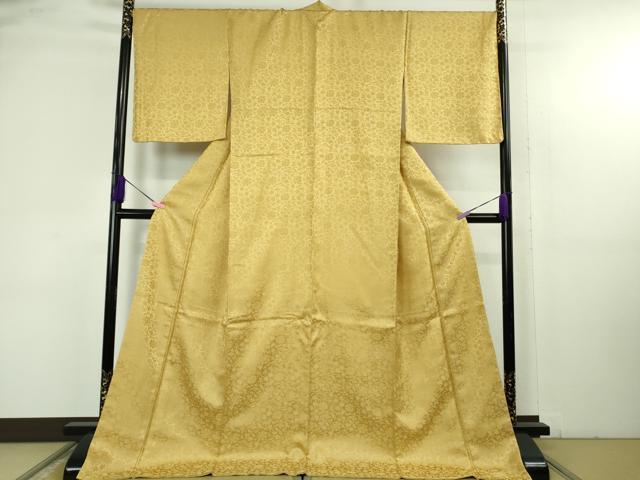 平和屋着物●極上　色無地　お召地　花唐草地紋　芥子色　ロング丈　逸品　未使用　DZAB4853kh6