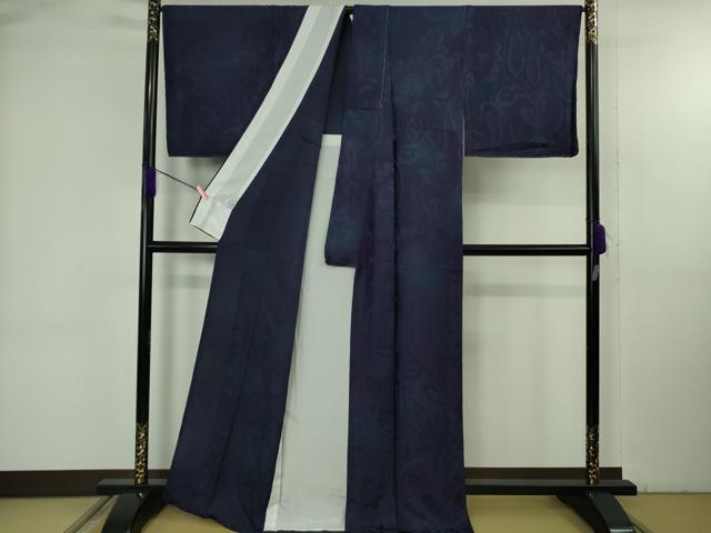 平和屋本店▽極上 小紋 単衣 更紗唐草地紋 暈し染め 濃紺地 逸品 未使用 DZAB4854kh6