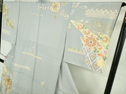 平和屋本店●極上　創業460年・千總　訪問着　駒刺繍　道長正倉院花文　淡藤色地　金彩　三越扱い　逸品　DZAB4856kh6