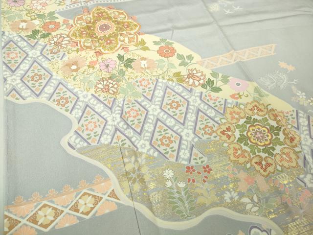 平和屋本店●極上　創業460年・千總　訪問着　駒刺繍　道長正倉院花文　淡藤色地　金彩　三越扱い　逸品　DZAB4856kh6