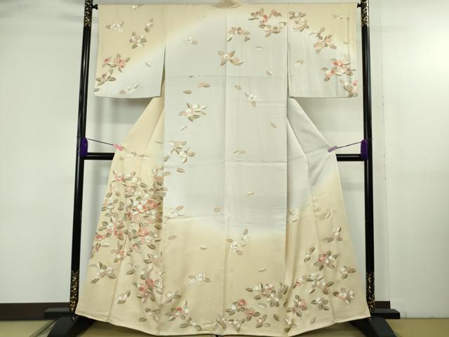 平和屋本店●極上　訪問着　駒刺繍　椿　暈し染め　金彩　三越扱い　逸品　DZAB4857kh6