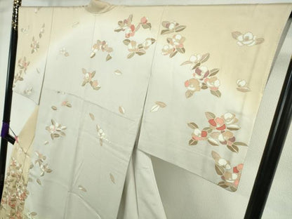 平和屋本店●極上　訪問着　駒刺繍　椿　暈し染め　金彩　三越扱い　逸品　DZAB4857kh6