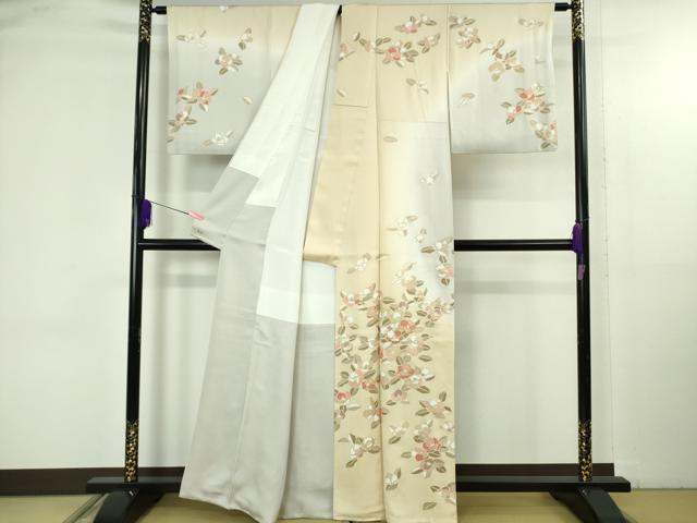 平和屋本店●極上　訪問着　駒刺繍　椿　暈し染め　金彩　三越扱い　逸品　DZAB4857kh6