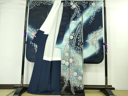 平和屋本店●極上　越後十日町の一流染匠　桐屋・翠山工房　振袖　辻が花　暈し染め　銀通し地　逸品　DZAB4858kh6