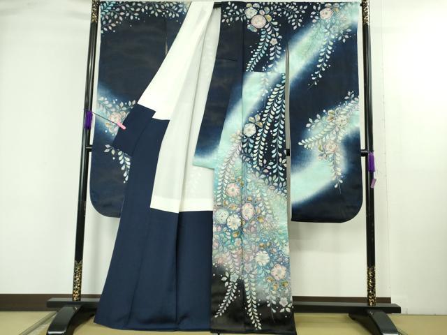 平和屋本店●極上　越後十日町の一流染匠　桐屋・翠山工房　振袖　辻が花　暈し染め　銀通し地　逸品　DZAB4858kh6