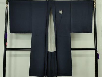 平和屋本店∞極上　男性　長羽織　キングサイズ　草花地紋　正倉院文　鉄紺色地　金銀彩　逸品　未使用　DZAB4864kh6
