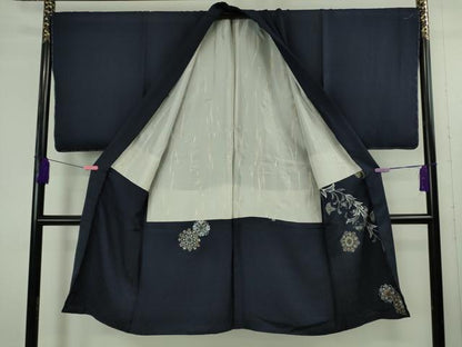 平和屋本店∞極上　男性　長羽織　キングサイズ　草花地紋　正倉院文　鉄紺色地　金銀彩　逸品　未使用　DZAB4864kh6