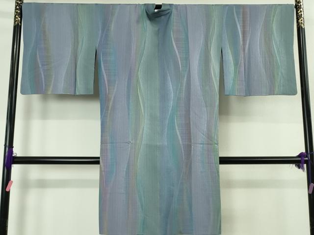 平和屋着物∞極上　染色家 岩浅公展　道中着　ロング丈　よろけ縞　暈し染め　証紙付き　逸品　DZAB4866kh6