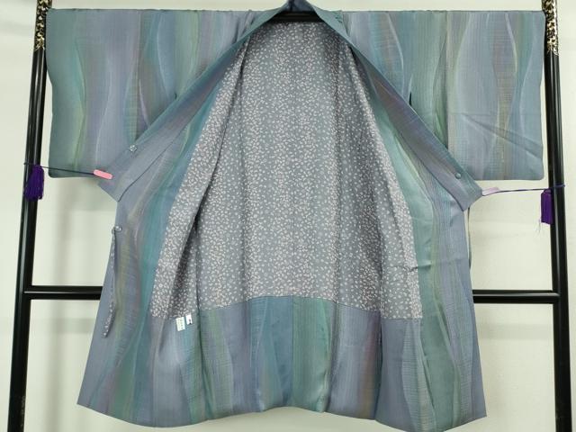 平和屋着物∞極上　染色家 岩浅公展　道中着　ロング丈　よろけ縞　暈し染め　証紙付き　逸品　DZAB4866kh6