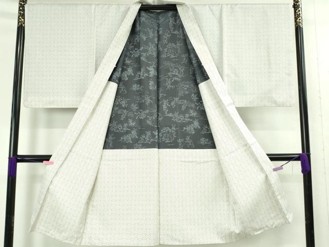 平和屋本店∞希少　男性　本場大島紬　白大島　龍郷絣　秋名バラ　長羽織　羽裏・鳥獣戯画　逸品　DZAB4869kh6