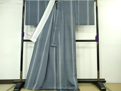 平和屋着物▽極上　本塩沢　やまだ織　単衣　桑原タツノ作　間道　青褐色地　さが美扱い　証紙付き　逸品　DZAB4871kh6