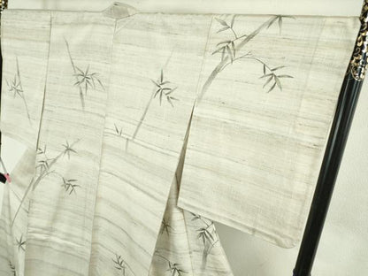 平和屋着物●極上　訪問着　生紬　背抜き仕立て　手描き　笹竹　ロング丈　逸品　DZAB4873kh6