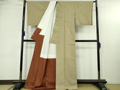 平和屋着物●極上　本塩沢　縞　枯色×濃藍色　大丸織物謹製　証紙付き　逸品　DZAB4874kh6