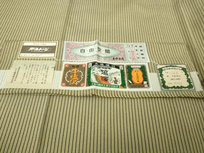 平和屋着物●極上　本塩沢　縞　枯色×濃藍色　大丸織物謹製　証紙付き　逸品　DZAB4874kh6