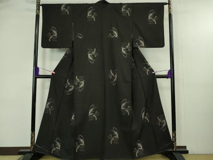 平和屋着物●極上　本場大島紬　9マルキ　地空　海老　エビ　黒地　逸品　未使用　DZAB4876kh6