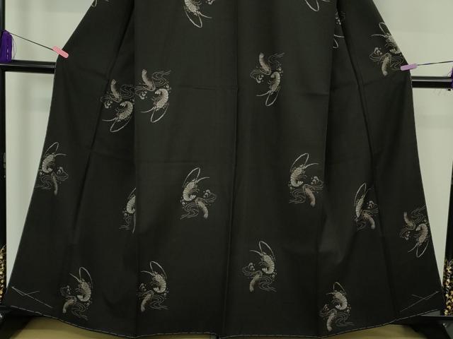 平和屋着物●極上　本場大島紬　9マルキ　地空　海老　エビ　黒地　逸品　未使用　DZAB4876kh6