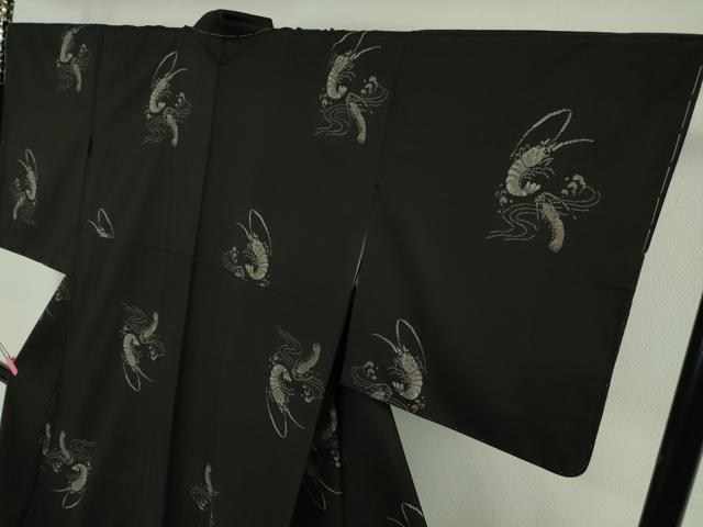 平和屋着物●極上　本場大島紬　9マルキ　地空　海老　エビ　黒地　逸品　未使用　DZAB4876kh6