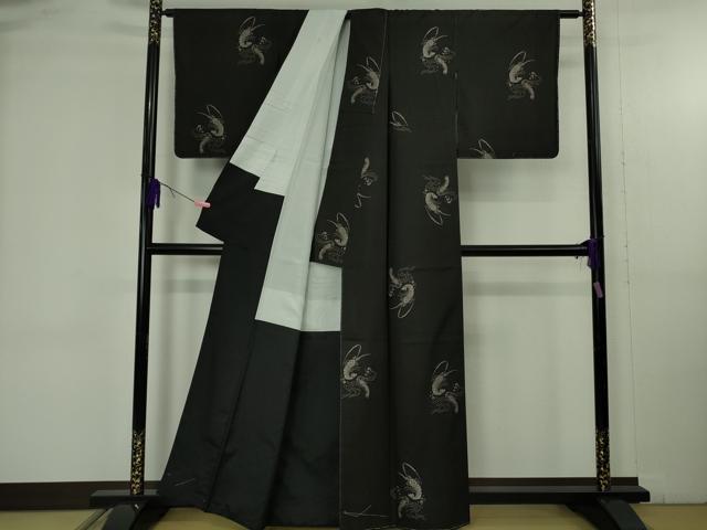 平和屋着物●極上　本場大島紬　9マルキ　地空　海老　エビ　黒地　逸品　未使用　DZAB4876kh6