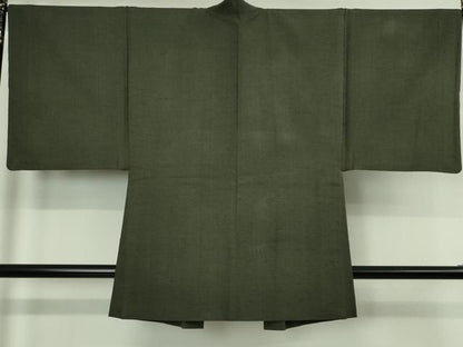 平和屋着物∞極上　男性　長羽織　紬地　黒緑色地　逸品　DZAB4878kh6
