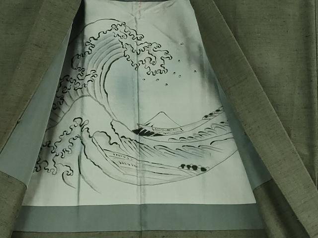 平和屋着物∞極上　男性　長羽織　紬地　黒緑色地　逸品　DZAB4878kh6