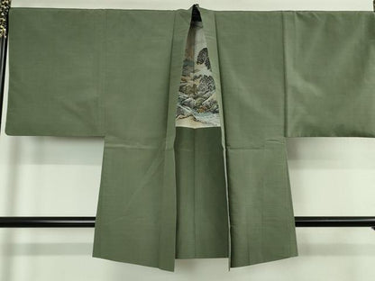 平和屋着物∞極上　男性　長羽織　紬地　深川鼠色地　逸品　DZAB4883kh6
