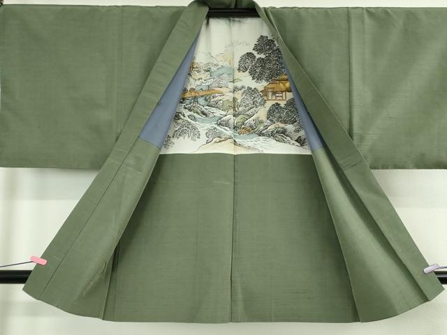 平和屋着物∞極上　男性　長羽織　紬地　深川鼠色地　逸品　DZAB4883kh6