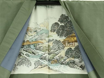 平和屋着物∞極上　男性　長羽織　紬地　深川鼠色地　逸品　DZAB4883kh6