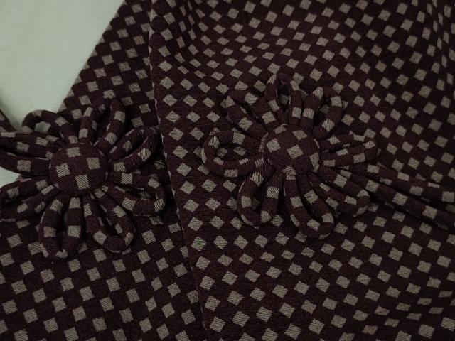 平和屋着物∞極上　道中着　ロング丈　菱繋ぎ　桑の実色×薄葡萄色　逸品　DZAB4886kh6